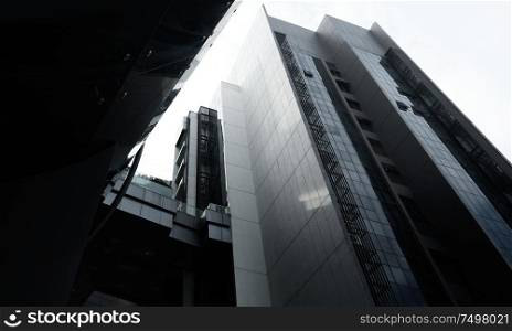 Abstract low angle perspective view modern architecture with high contrast black and monotone