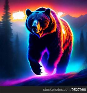 Abstract luminescent Grizzly Bear AI generated.