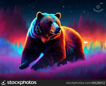 Abstract luminescent Grizzly Bear AI generated.