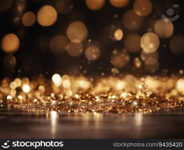 Abstract magic gold dust background over black. Beautiful golden background. Abstract golden background