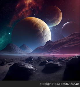 Abstract Magic Space Background with Other Planets.