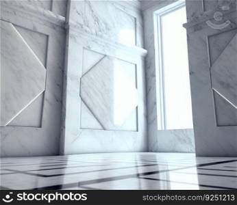Abstract marble room with shiny lights. Interior view with marble background and scenic lightning. Generated AI. Abstract marble room with shiny lights. Interior view with marble background and scenic lightning. Generated AI.