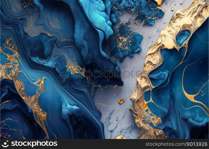 Abstract marble wallpaper background , luxury marble texture gold and blue tone , Generative Ai