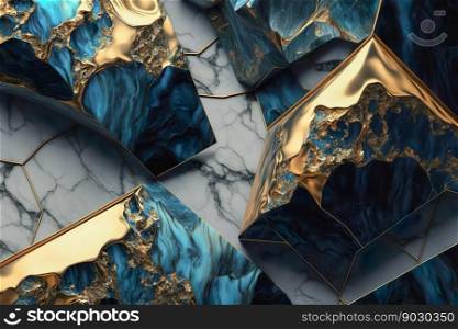Abstract marble wallpaper background , luxury marble texture gold and blue tone , Generative Ai