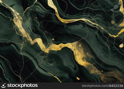 Abstract marbled background. Luxurious elegant black and green marble stone texture, with gold details.