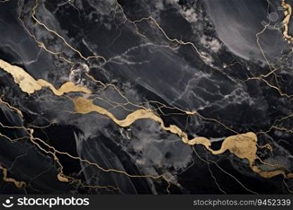 Abstract marbled background. Luxurious elegant black and grey marble stone texture, with gold details.