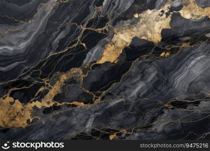 Abstract marbled background. Luxurious elegant black and grey marble stone texture, with gold details.