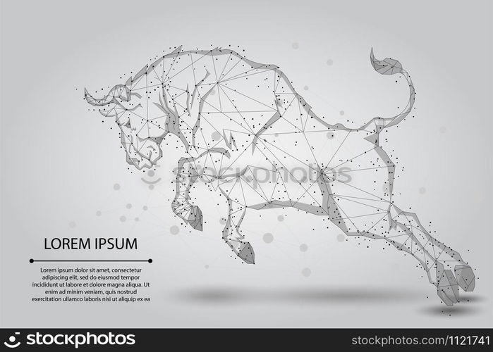 Abstract mash line and point Angry Bull. Low poly vector illustration