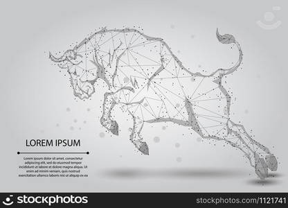 Abstract mash line and point Angry Bull. Low poly vector illustration