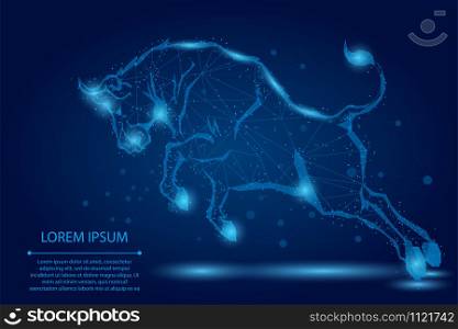 Abstract mash line and point Angry Bull. Low poly vector illustration