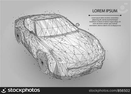 Abstract mash line and point high speed motion car. Vector transportation illustration. Polygonal low poly fast drive, vehicle road travel concept