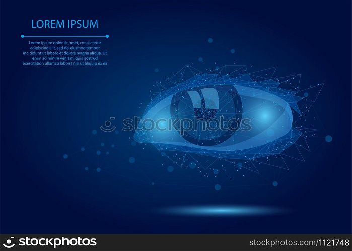 Abstract mash line and point laser vision correction. Low poly human iris modern operation surgery technology. Polygonal eye shape biometric identity vector illustration