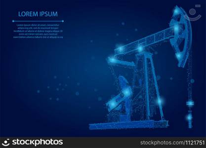 Abstract mash line and point oil well rig. Low poly petroleum fuel industry pumpjack derricks pumping drilling point vector illustration