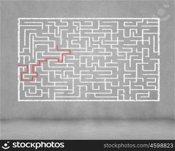 Abstract maze. Drawn abstract maze against dark background. Finding solution