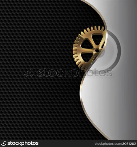 abstract metal background with golden cogwheel