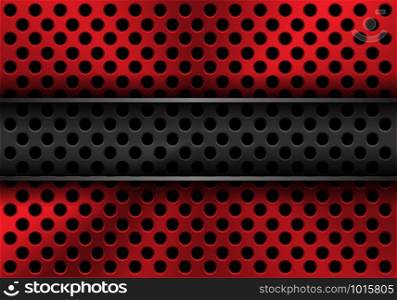 Abstract metal grey banner on red circle mesh design modern futuristic industrial factory technology background vector illustration.