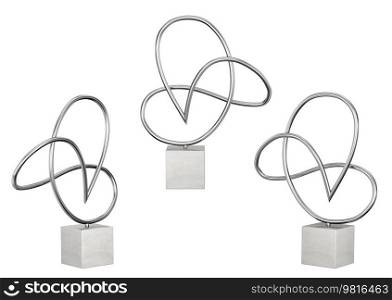 Abstract metal sculpture. Chrome home decor and accents. Home decorative accessories. Isolated interior objects set. 3d rendering