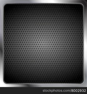 Abstract metallic silver frame with perforated texture. Abstract metallic silver frame with perforated texture. Background steel framework. Dark grey color design