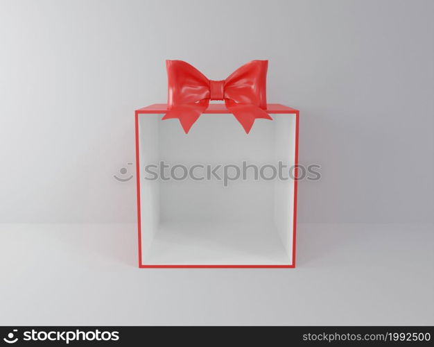 Abstract minimal Christmas birthday holidays display mock up showcase present gift box with white concrete wall for product presentation 3D rendering illustration