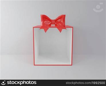 Abstract minimal Christmas birthday holidays display mock up showcase present gift box with white concrete wall for product presentation 3D rendering illustration