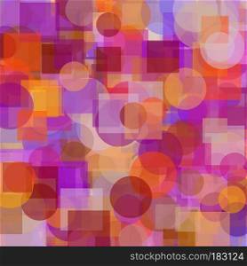 Abstract minimalist brown orange violet illustration with circles squares useful as a background. Abstract brown orange violet circles squares illustration background