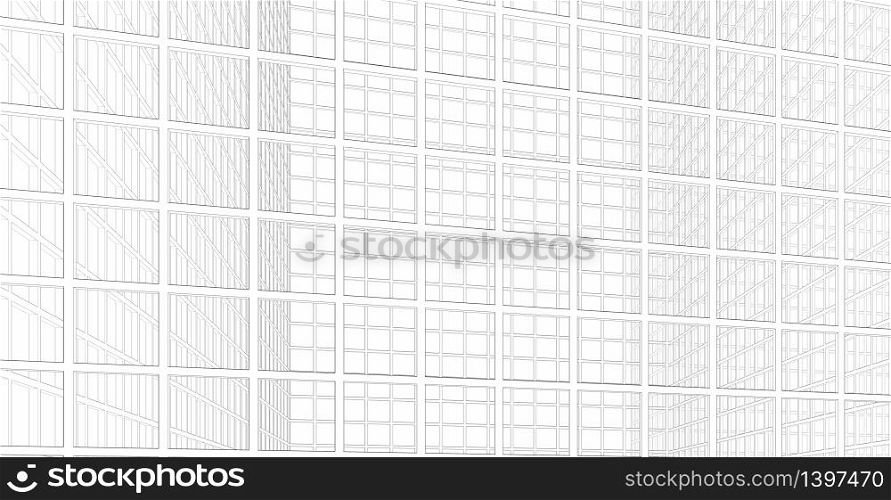 Abstract modern architectural structure glass wall in a square structure, 3D illustration