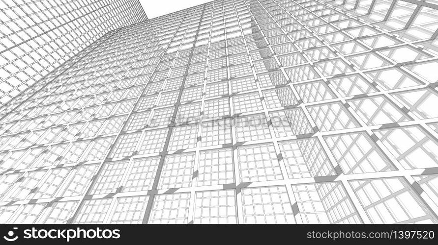 Abstract modern architectural structure glass wall in a square structure, 3D illustration