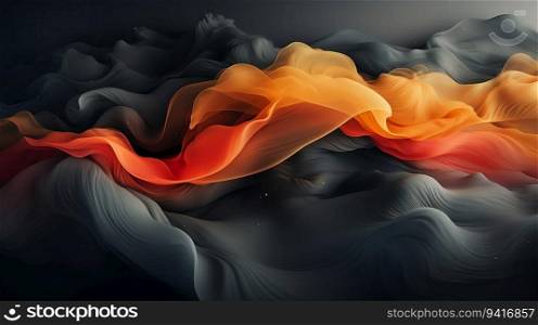 Abstract modern background waves in gold red color on gray background, generative ai.