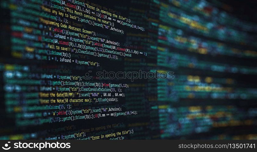 Abstract Modern tech of Programming code screen developer. C Programming Language of Computer script and Technology background of software.