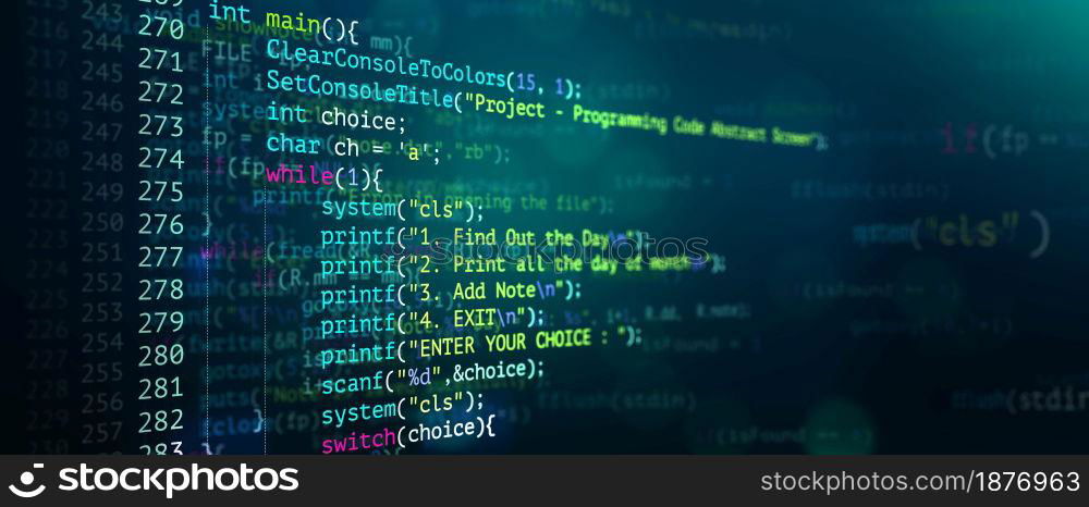 Abstract Modern tech of Programming code screen developer. C Programming Language of Computer script and Technology background of software.