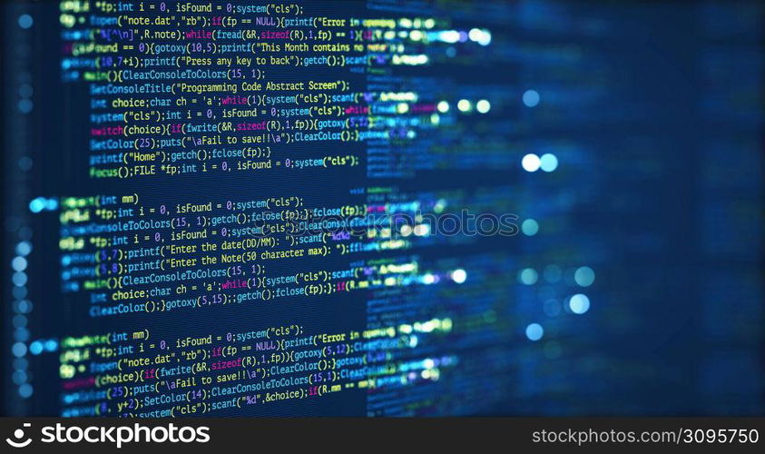 Abstract Modern tech of Programming code screen developer. C Programming Language of Computer script and Technology background of software.