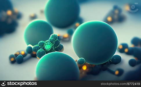 Abstract molecular teal colored backrgound, laboratory reasearch and medicine concept, 3D illustration. Abstract molecular backrgound