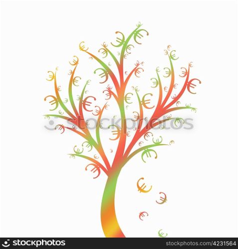 Abstract money tree with euro symbol isolated on white