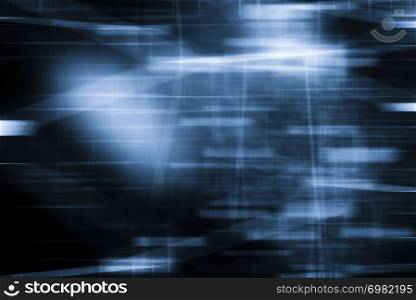 Abstract motion blurred background. Blue color tone. Movement lighting in the city photo shoot.
