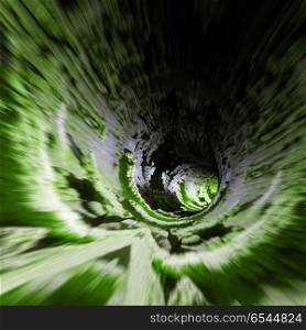 Abstract motion green caves background. Abstract motion green caves background. Mixed media. Abstract motion green caves background