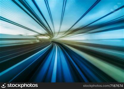 Abstract Moving Motion blur of tokyo japan train Yurikamome Line moving between tunnel in Tokyo, Japan, futuristic and innovation technology concept