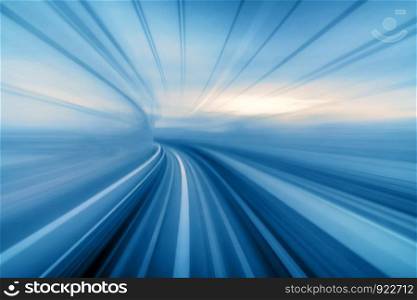Abstract Moving Motion blur of tokyo japan train Yurikamome Line moving between tunnel in Tokyo, Japan, futuristic and innovation technology concept