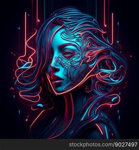 Abstract neon girl line art. Generative Ai. High quality illustration. Abstract neon girl line art. Generative Ai