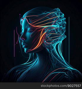 Abstract neon girl line art. Generative Ai. High quality illustration. Abstract neon girl line art. Generative Ai