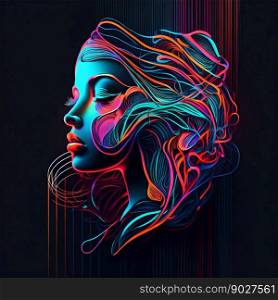 Abstract neon girl line art. Generative Ai. High quality illustration. Abstract neon girl line art. Generative Ai