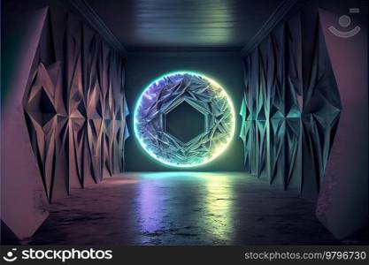 abstract neon hall interior background or product display with copy space. abstract neon background