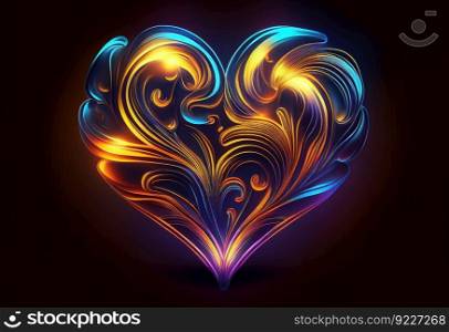 Abstract Neon love heart shape
illustration. AI generative.