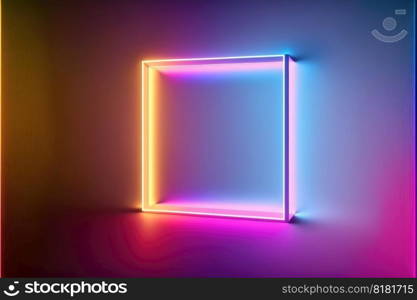 Abstract neon overlap square frame with shining effects designed. Multicolored gradient conceptual inspiration. Finest generative AI.. Abstract neon overlap square frame with shining effects designed.