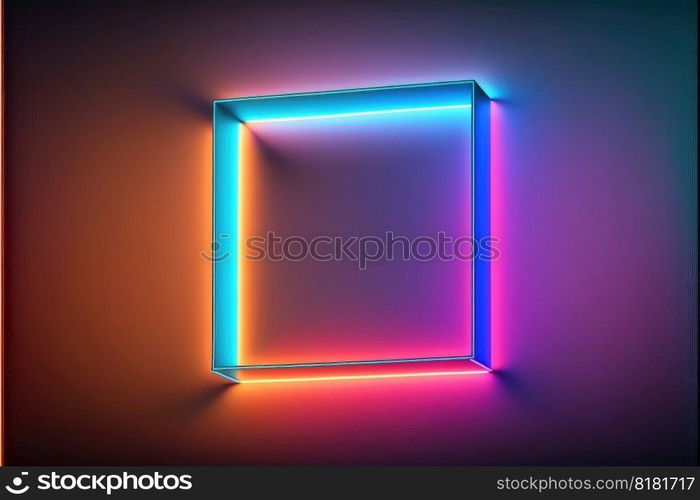 Abstract neon overlap square frame with shining effects designed. Multicolored gradient conceptual inspiration. Finest generative AI.. Abstract neon overlap square frame with shining effects designed.