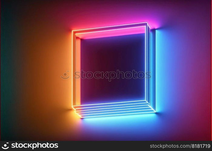 Abstract neon overlap square frame with shining effects designed. Multicolored gradient conceptual inspiration. Finest generative AI.. Abstract neon overlap square frame with shining effects designed.