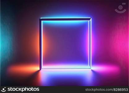 Abstract neon overlap square frame with shining effects designed. Multicolored gradient conceptual inspiration. Finest generative AI.. Abstract neon overlap square frame with shining effects designed.