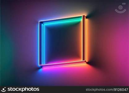 Abstract neon overlap square frame with shining effects designed. Multicolored gradient conceptual inspiration. Finest generative AI.. Abstract neon overlap square frame with shining effects designed.