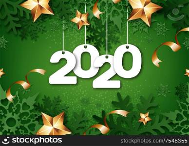 Abstract New Year 2020 banner design with 3d snowflakes stars with shadows