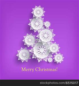 Abstract New Year Tree From Snowflakes Isolated.. Merry Christmas. Abstract new year tree from snowflakes isolated. New Year and Christmas concept. Winter Xmas theme. Holiday celebration, greeting merry card, celebrate festive art, decorative letter
