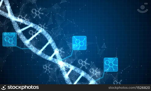Abstract of digital DNA construction. Science animation. Conceptual design of genetics information.
